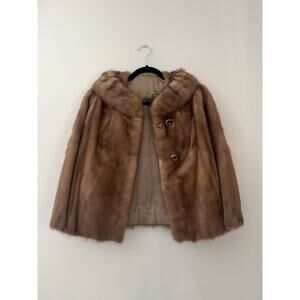 Vintage Brown Pastel Mink Fur Jacket Short Coat Cape evening Art deco Hollywood